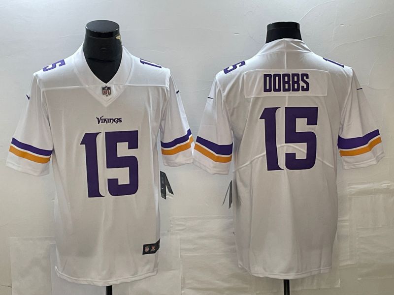 Men Minnesota Vikings 15 Dobbs White 2023 Nike Vapor Limited NFL Jersey